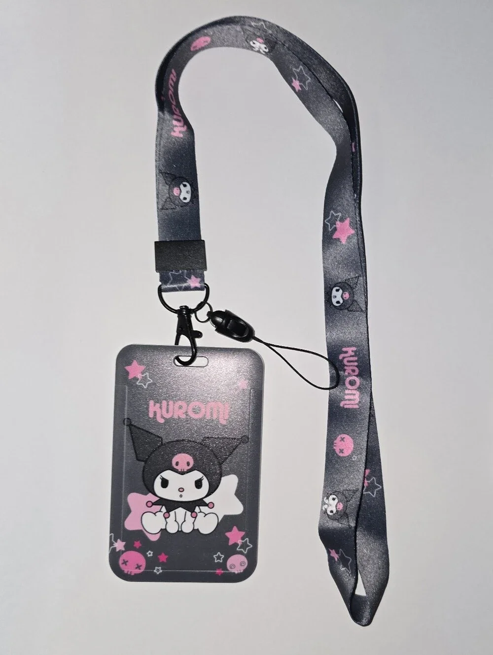 Kuromi ID Badge Holder With  Matching Lanyard In Pink and Black Stars Brand NEW